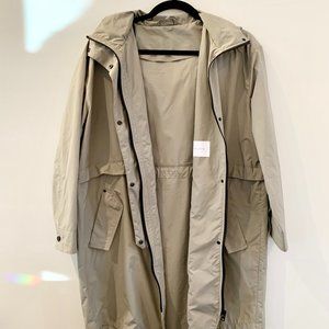 Everlane Lightweight Anorak Parka Hooded Rain Jacket Trench Coat in Stone L